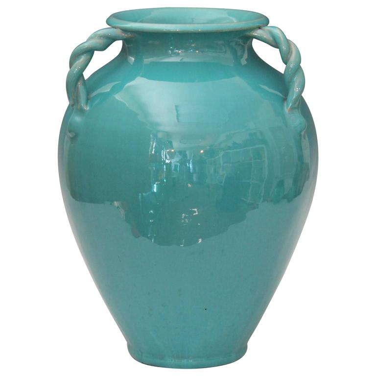 Vintage North Carolina Art Pottery Royal Crown Rope Twist Handle Signed