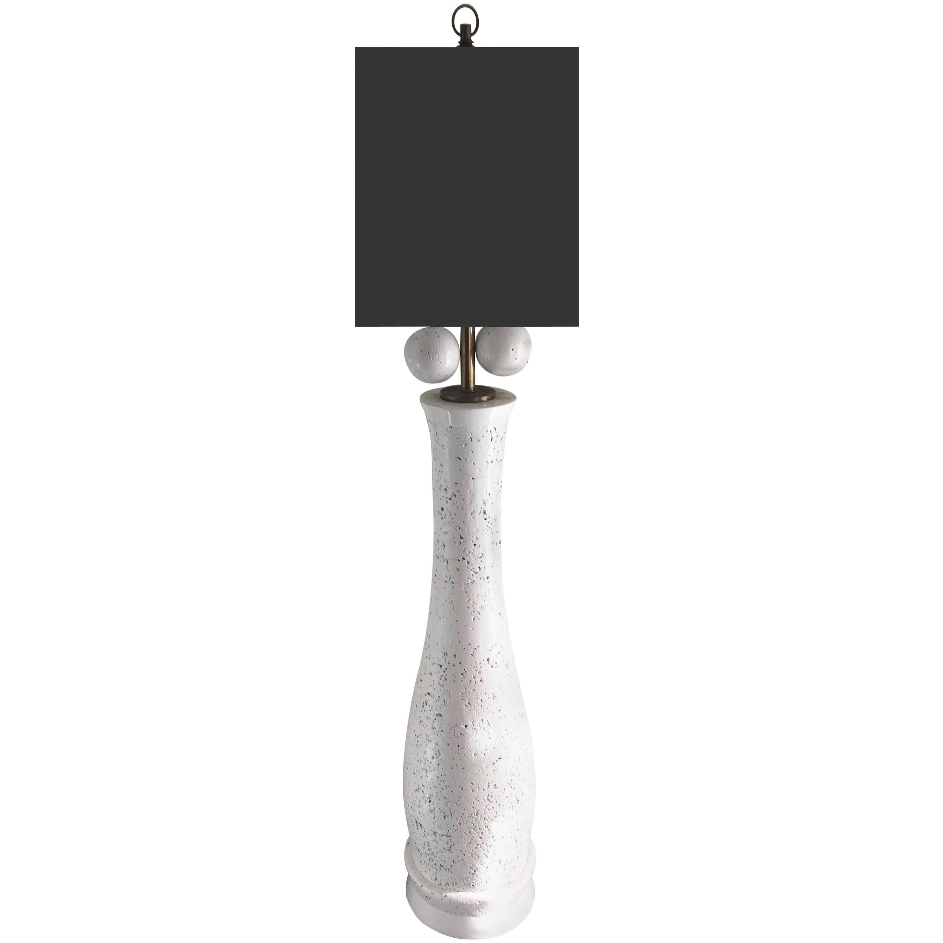 Monumental White Lacquered Cork Floor Lamp in the Manner of Milo Baughman