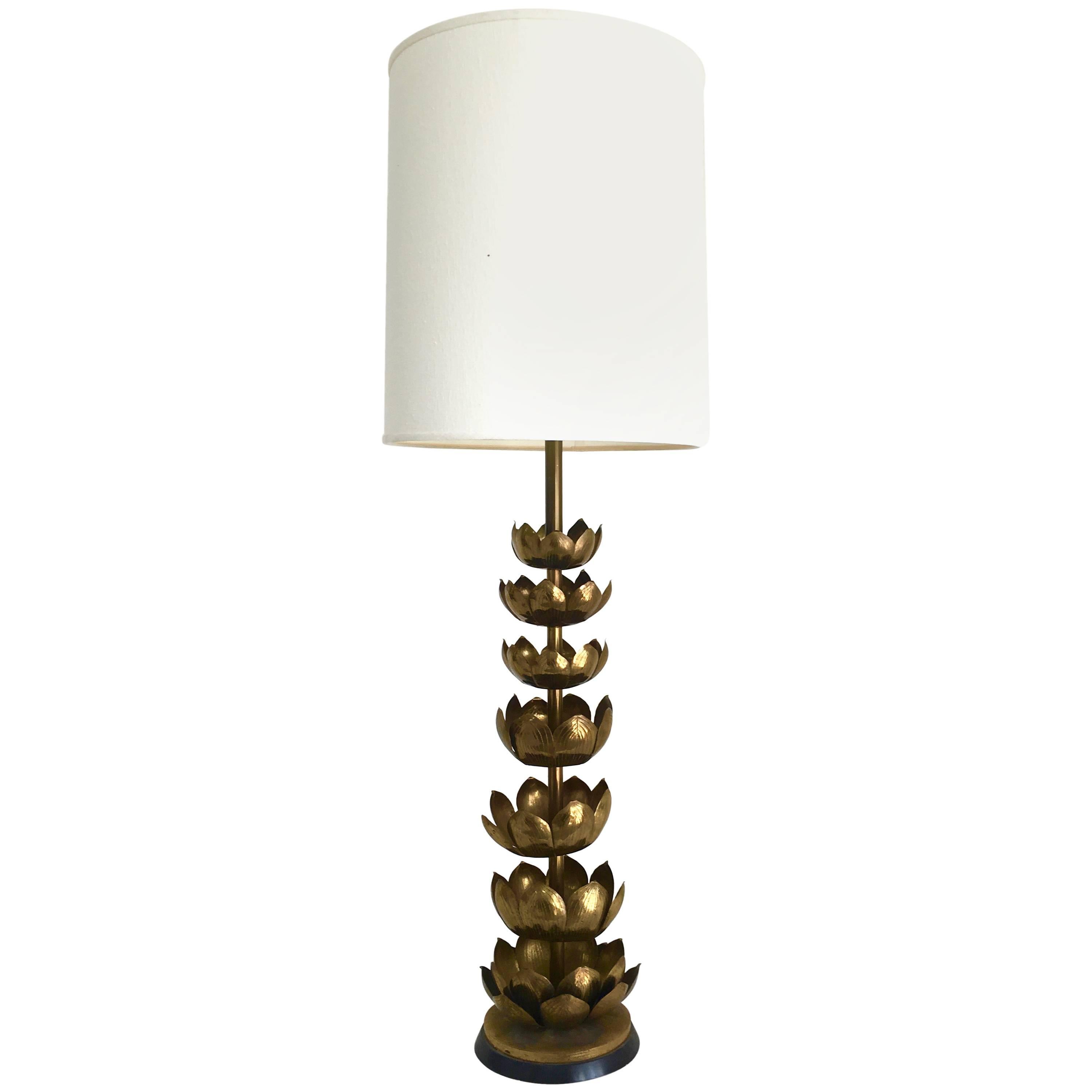 Monumental Iconic Brass Lotus Lamp by Feldman