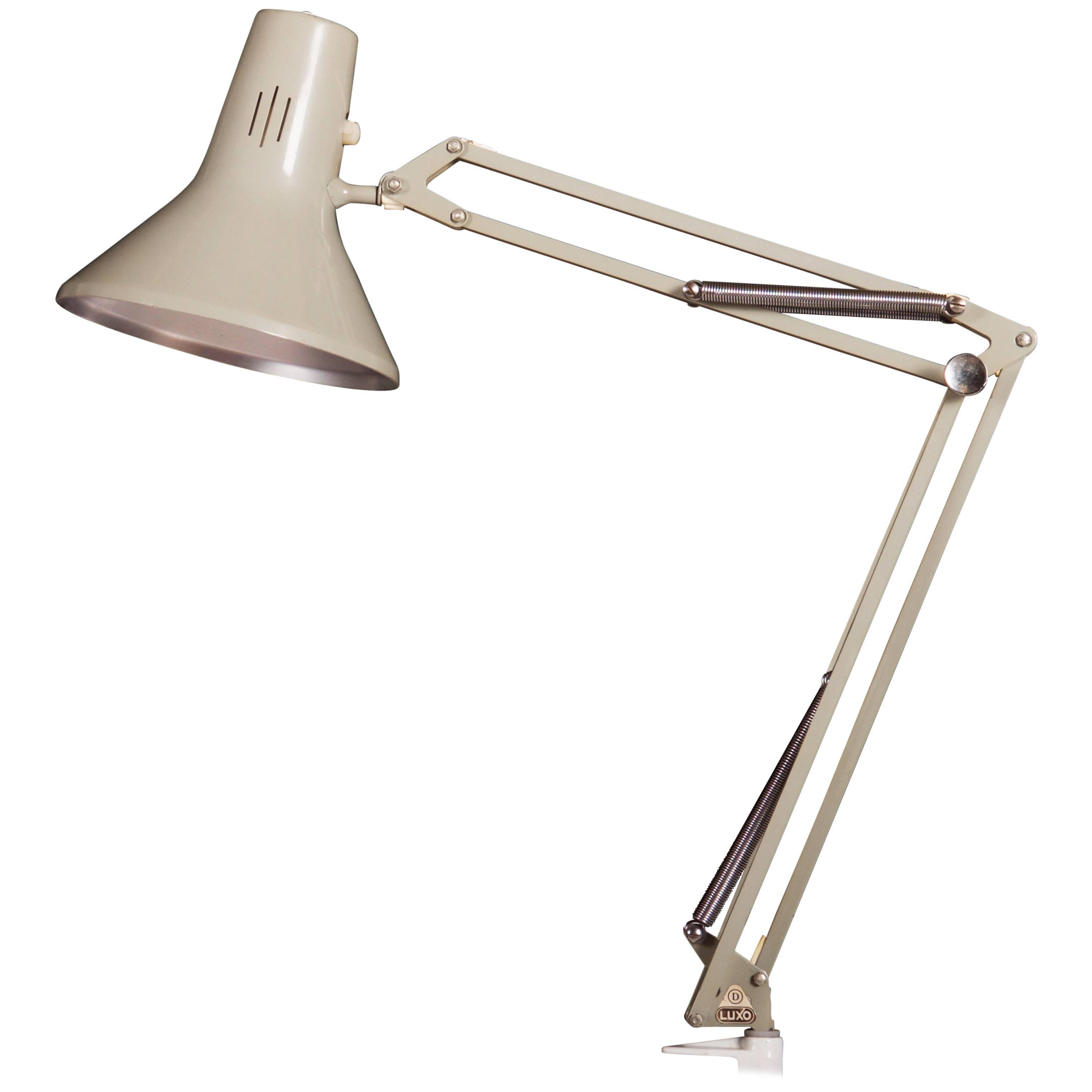 Small Grey Desk, Table Lamp by Luxo For Sale