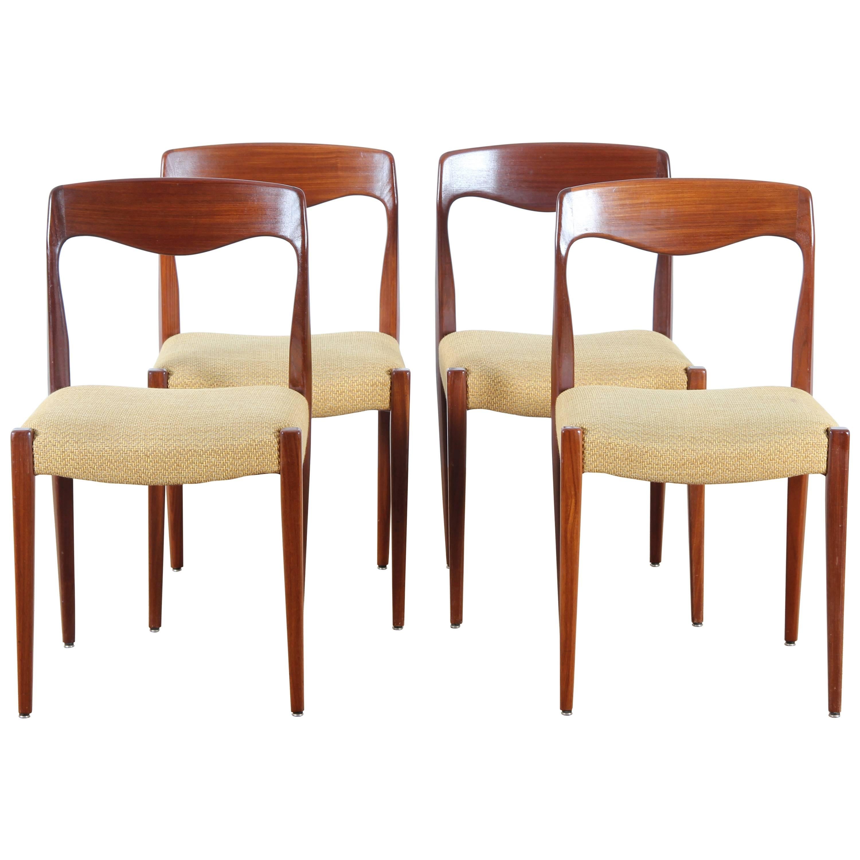 Set of Four Scandinavian Chairs in Teak with Pierre Frey Fabric