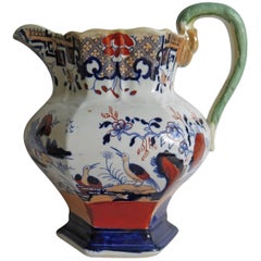 Large Mason's Ironstone Jug or Pitcher in rare Heron Pattern, Circa 1830