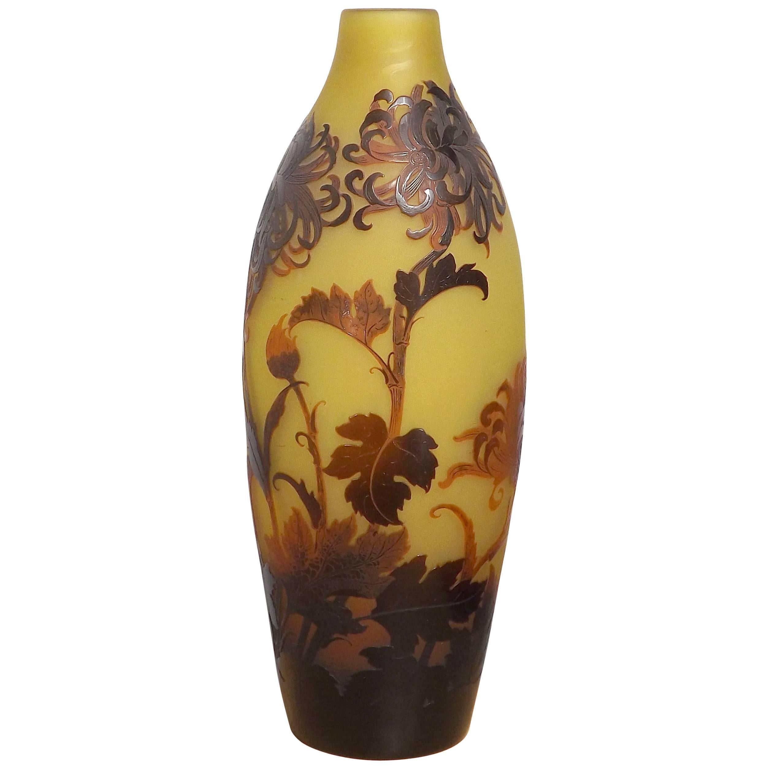 Large French D'Argental Cameo Vase, circa 1920 For Sale