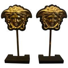 Vintage Gold-Plated Greek Medusas Side Tables Stands, Italian, circa 1970