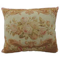 19th Century Floral Aubusson Tapestry Pillow 9