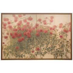 Japanese Four-Panel Screen Red Dahlias Japanese Four-Panel Screen Red Dahlias