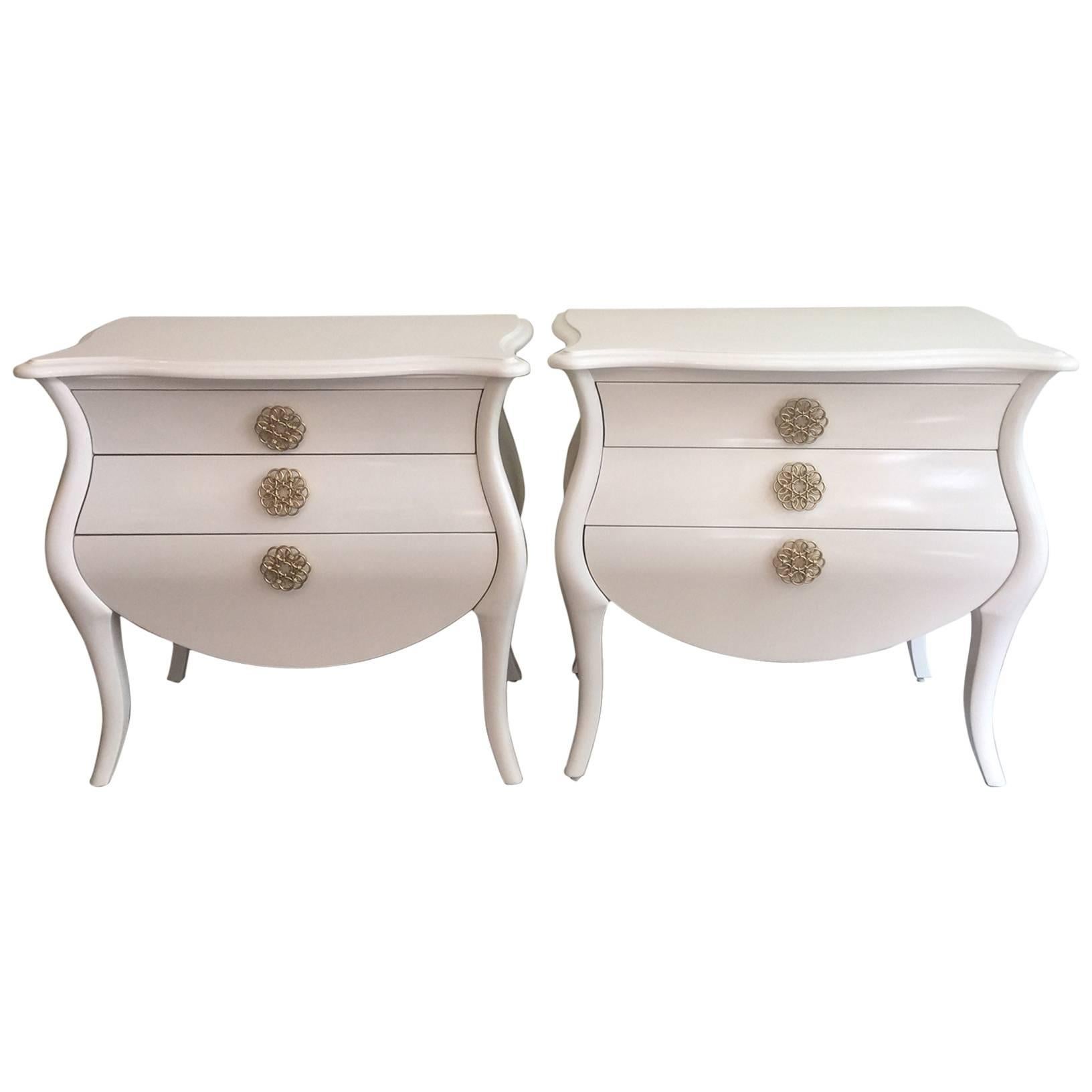 Pair of Lacquered Hooker Bombe Chests with Amazing Hardware