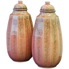 Rare Pair of Tall, Art Deco Lidded Urns by Paul Milet, Sevres