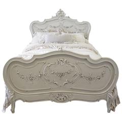 Antique 19th Century Painted Louis XV Style French Bed with Roses