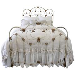 19th Century French Country Painted Full Size Iron Bed