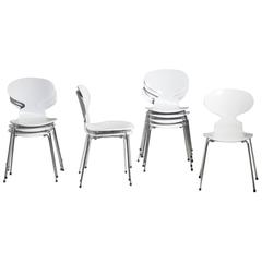 Arne Jacobsen Designed Set of Ten White Danish Modern Ant Chairs, 1976-86