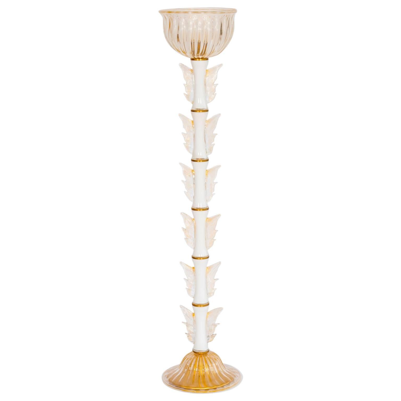 Floor Lamp in Murano Glass Gold and White, De Majo, 1950s