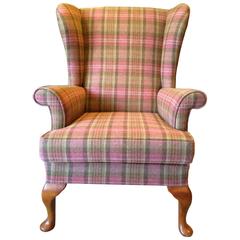 Antique Style Wingback Armchair Mahogany S Rouse & Co Tweed Pink