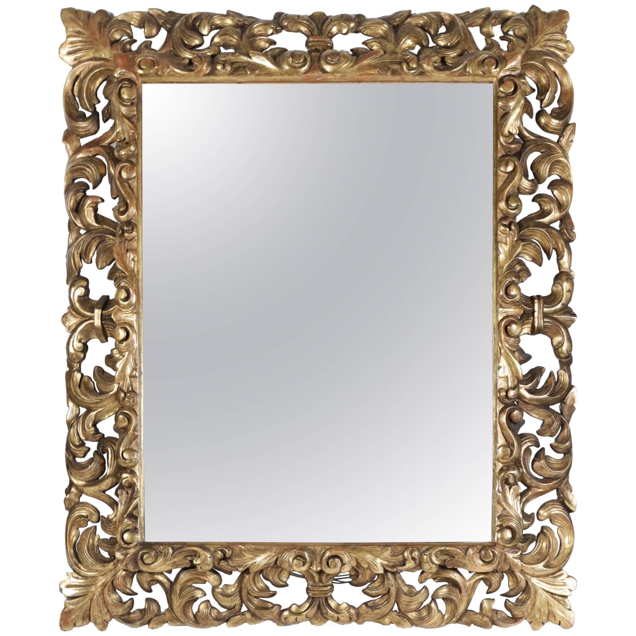 Napoleon III Mirror in Hand-Carved Gold Gilded Wood with Beveled Mirror