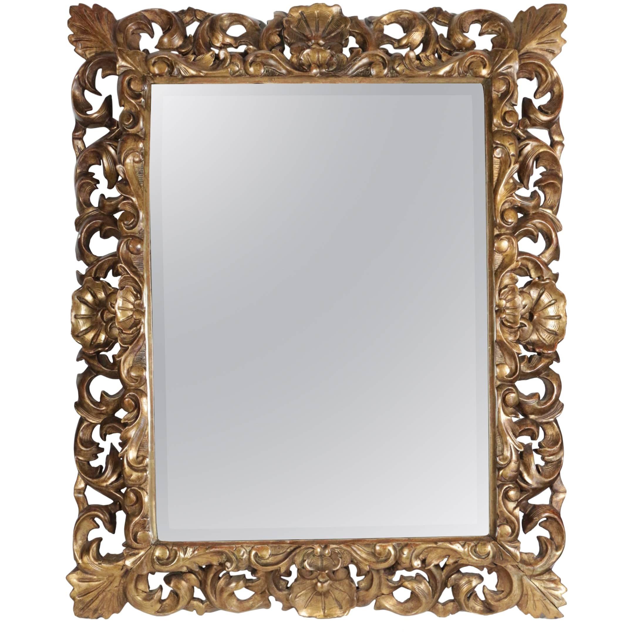 Napoleon III Mirror in Hand-Carved Gold Gilded Wood with Bezelled Mirror
