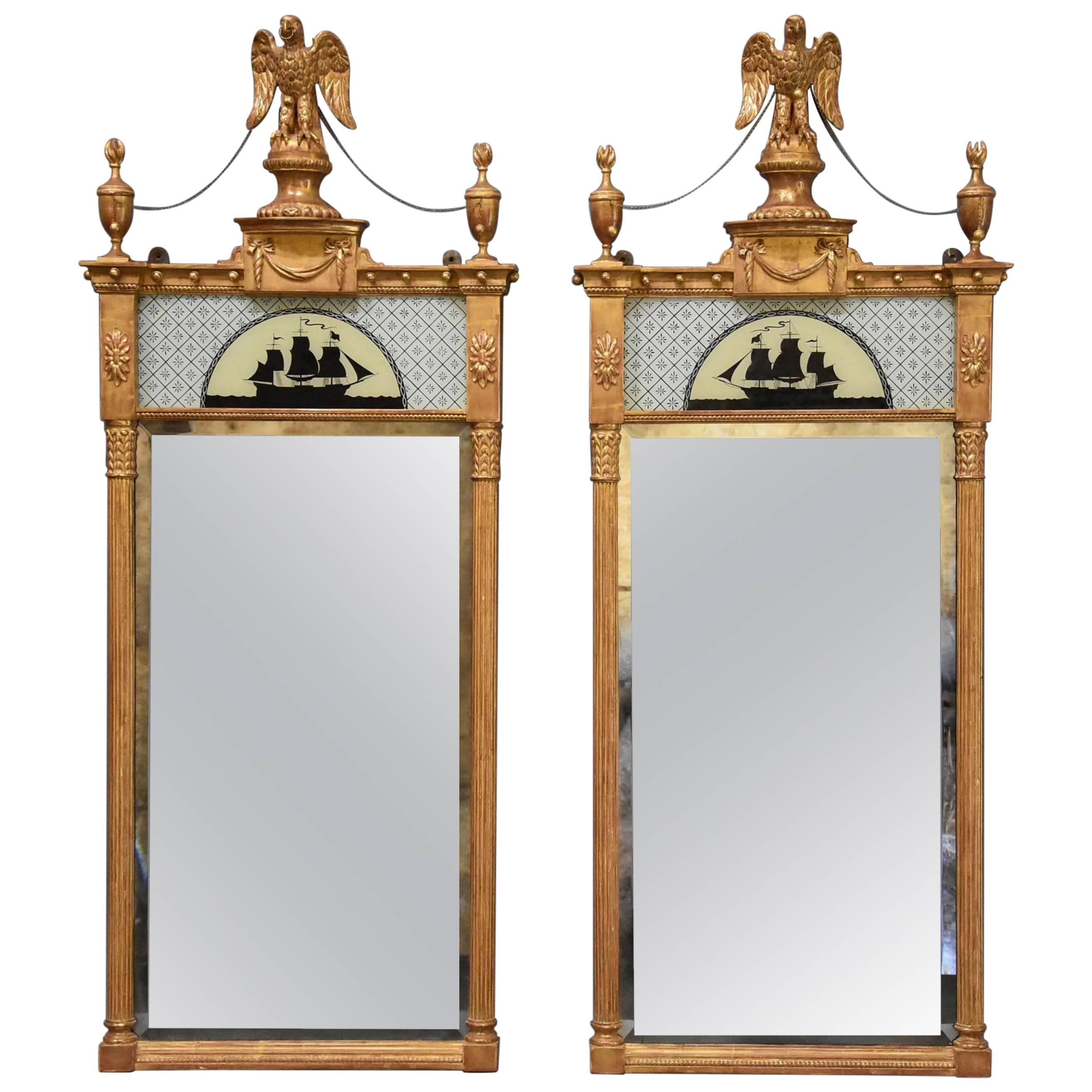 Superb Pair of Carved Giltwood Pier Mirrors in the Regency Style
