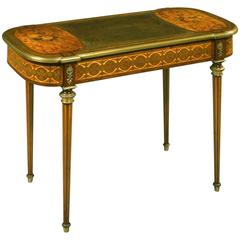 French 19th Century Green Satinwood Marquetry Table with Leather Top 9