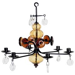 Wrought Iron and Glass Chandelier by Erik Höglund 2