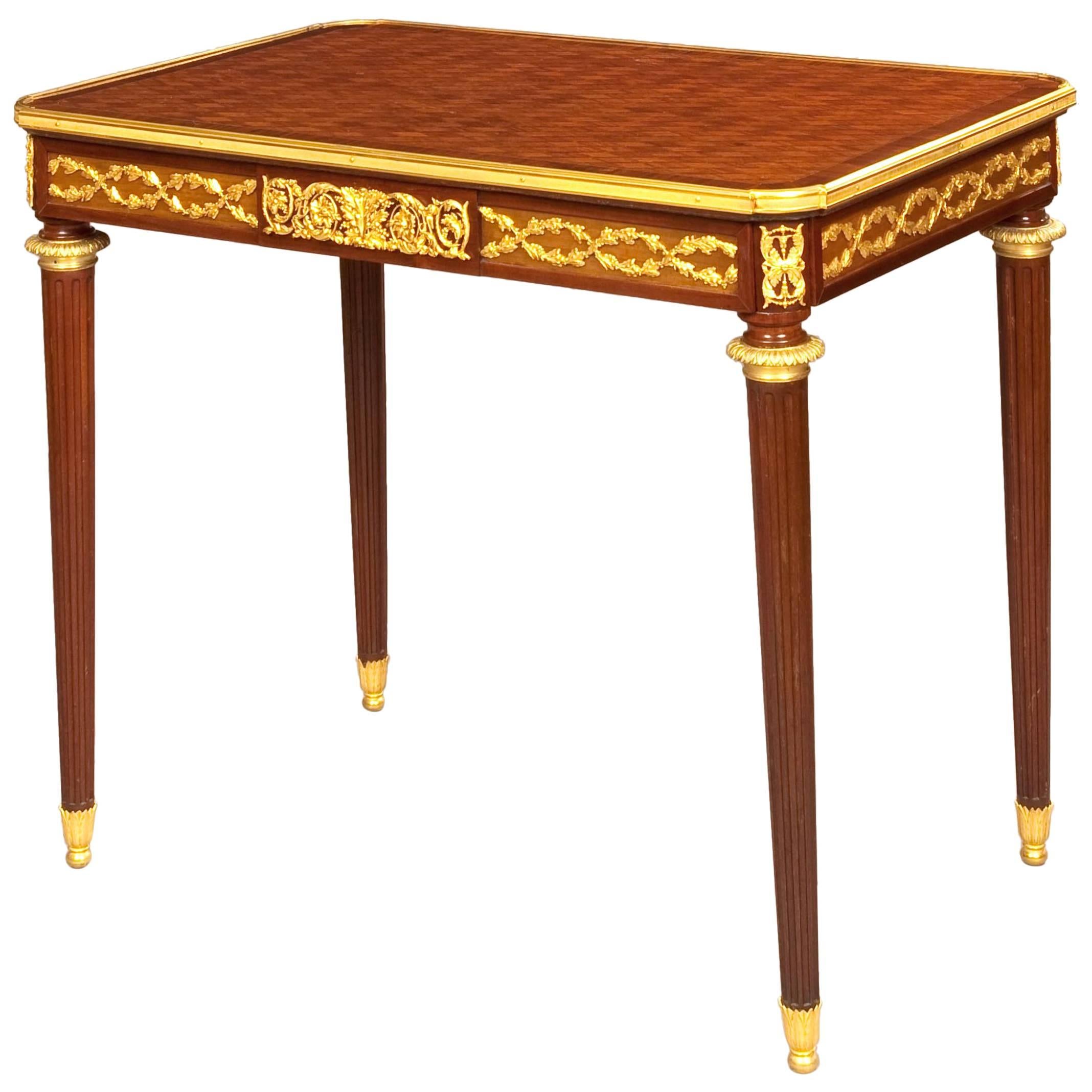 French 19th Century Mahogany and Gilt Bronze Side Table by Fernand Kohl