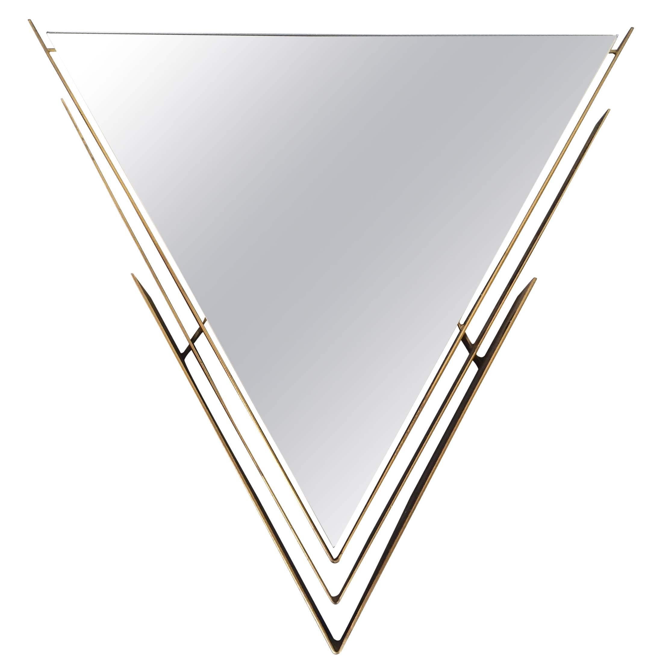 Curtis Jere Brass-Framed V-Shaped Mirror For Sale