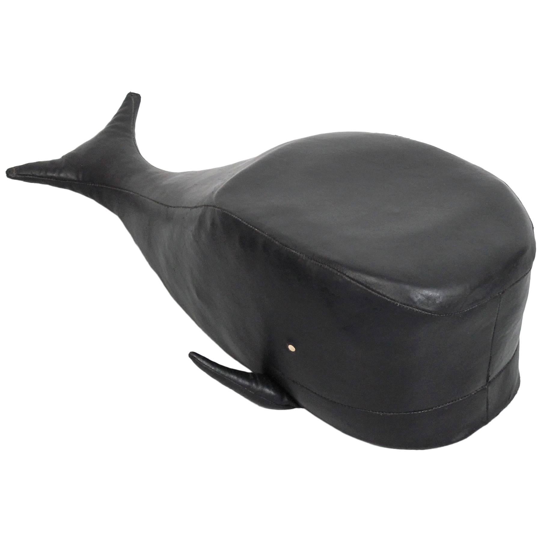 Black Leather Whale Ottoman