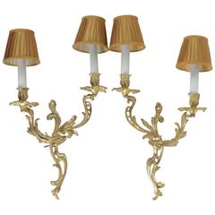 Pair of Bronze Doré Sconces in the Style of Louis XV from the 19th Century