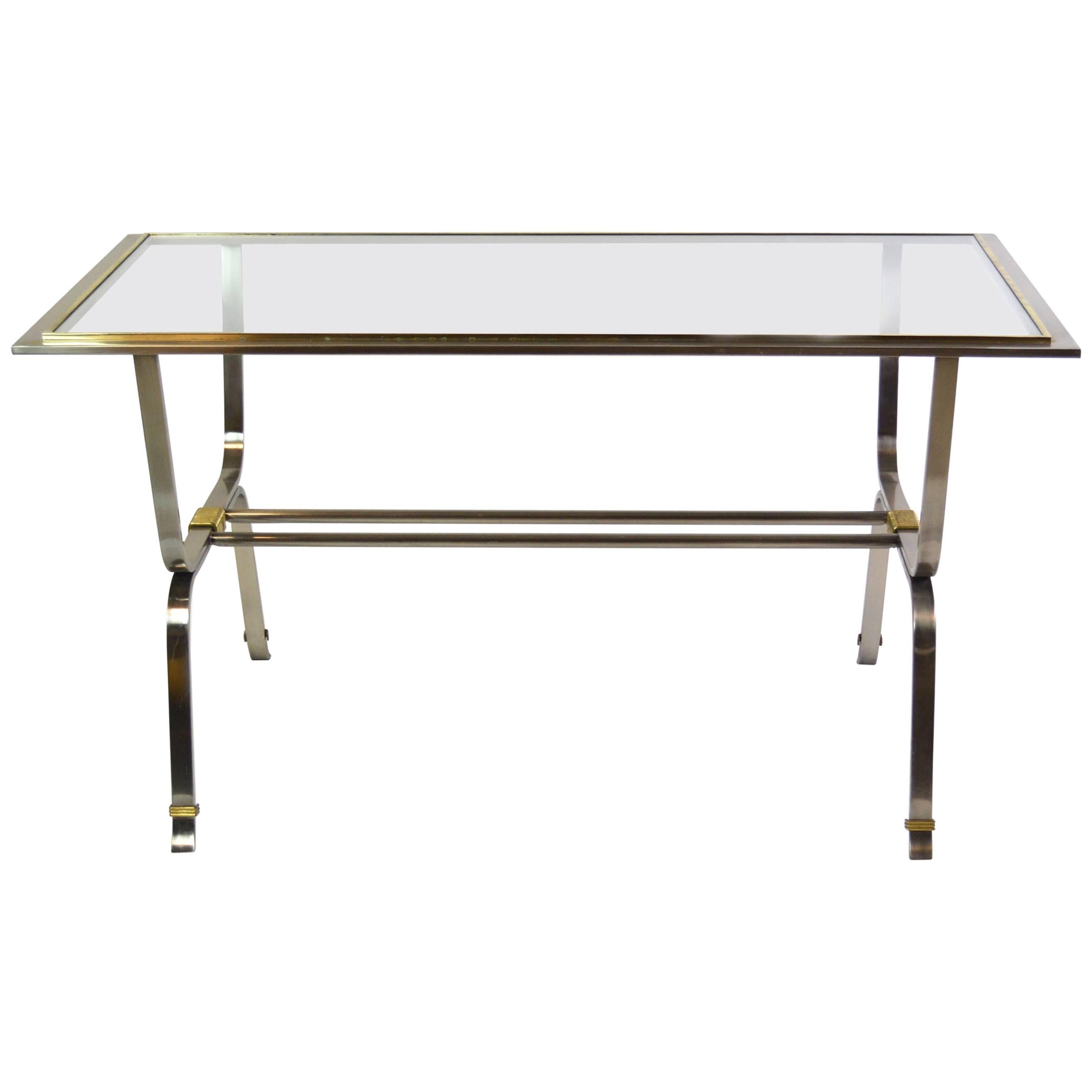 Italian Stainless Steel and Brass Desk Table