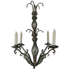 Early 19th Century Swedish Wrought Iron Four-Light Chandelier 1