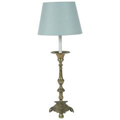 19th Century Brass Continental Candlestick Converted to a Lamp