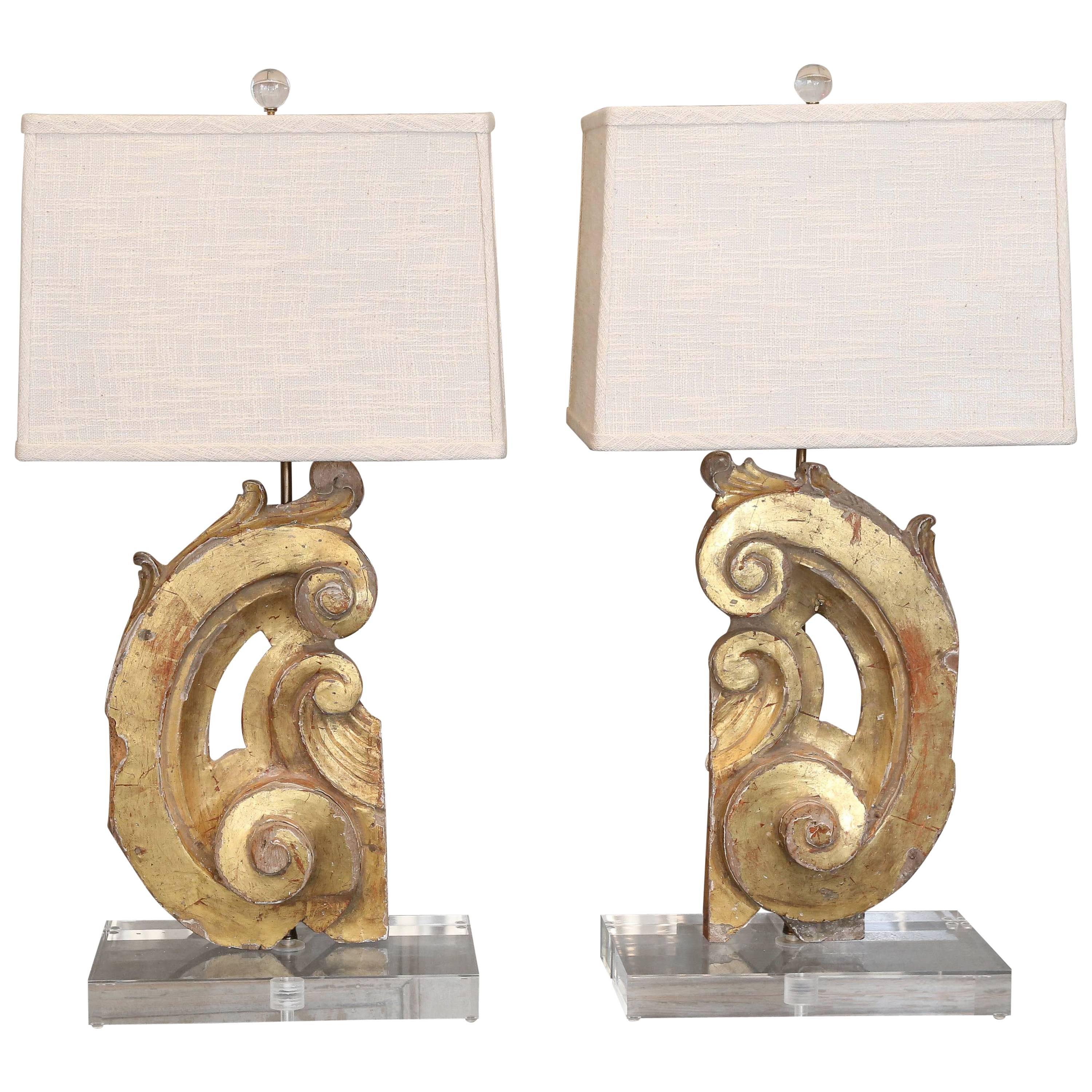 Two Gilded Italian Fragment Lamps