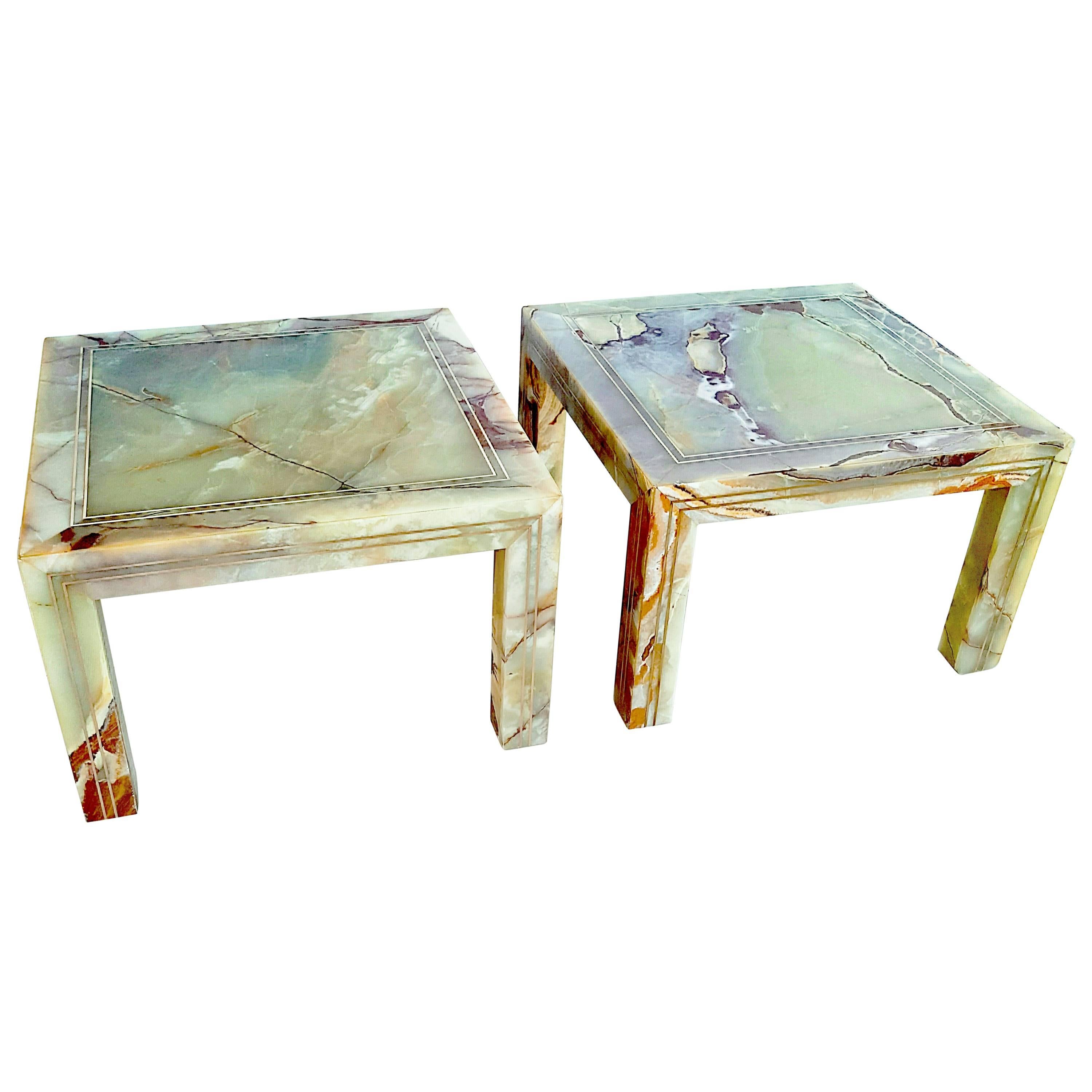 Rare Pair of Italian Marble End Tables, 1970s