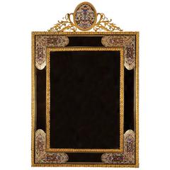 Wall Mirror with Gilt Brass Mounts and Champlevé Enamel Fields, France 3