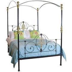 Used Cast Iron Four Poster Bed with Sunflower Design, M4P18