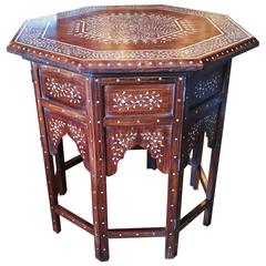 Octagonal Table with Bone Inlays, from India, Classic Inlay Pattern 1