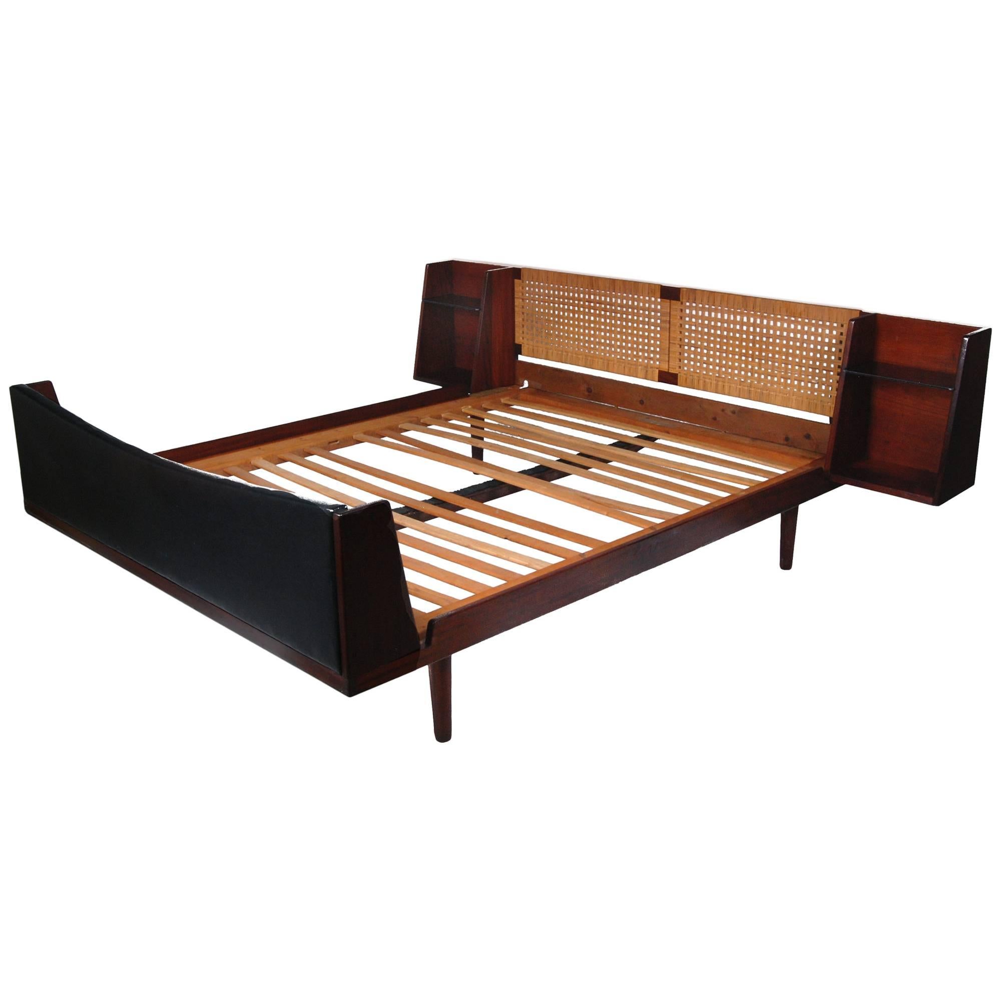 Hans J. Wegner Teak with Cane Queen Bed with Night Tables for GETAMA, 1960s