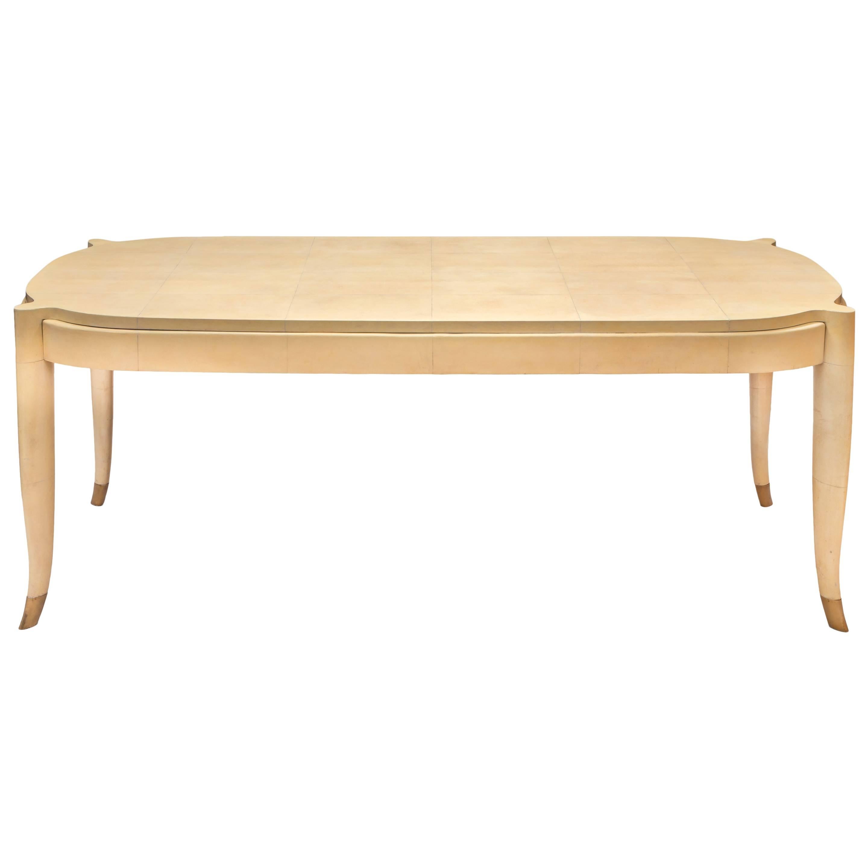Guglielmo Ulrich Attributed, Rare Parchment & Brass Center / Dining Table / Desk For Sale
