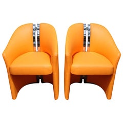 Pair of "H" Spine Back Side Chairs in Orange Leather