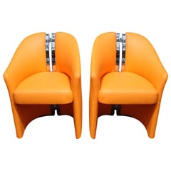 Pair of "H" Spine Back Side Chairs in Orange Leather