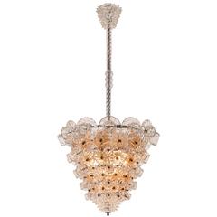 Barovier and Toso, Italian Colorless and Amber Glass Chandelier