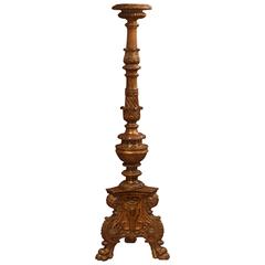Tall 19th Century Italian Carved Giltwood Altar Candlestick