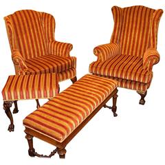 Fine Newly Upholstered Four-Piece Drawing Room Armchair Suite