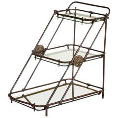 Antique Brass Tiered Side Table / Dessert Stand with Glass Shelves