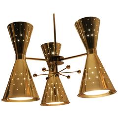 Diabolo or Hourglass brass plated Chandelier from Electrolier Mfg 1950s 3