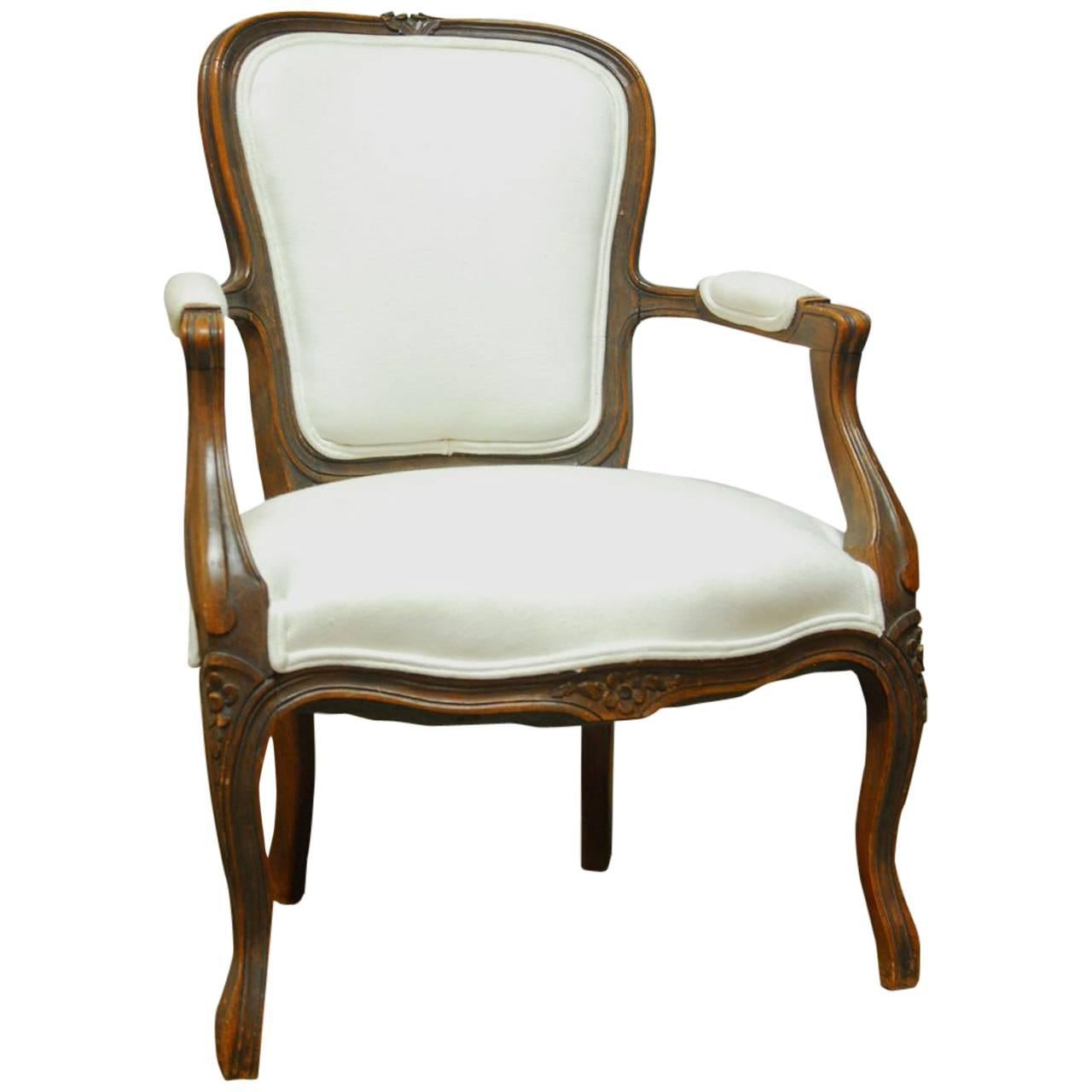 French Louis XV Carved Fauteuil Armchair