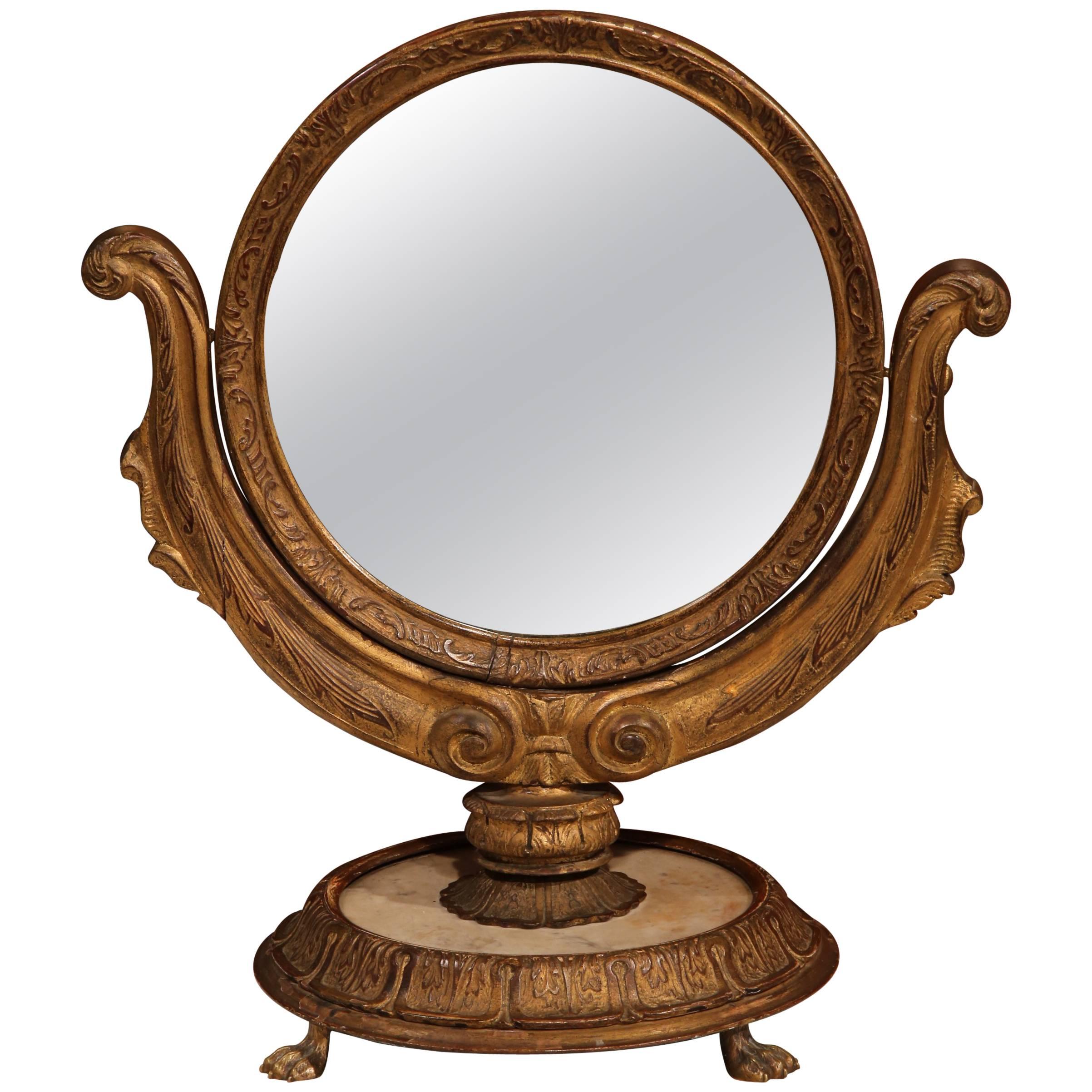 19th Century, French Empire Swivel and Tilt Makeup Mirror on Round Marble Base