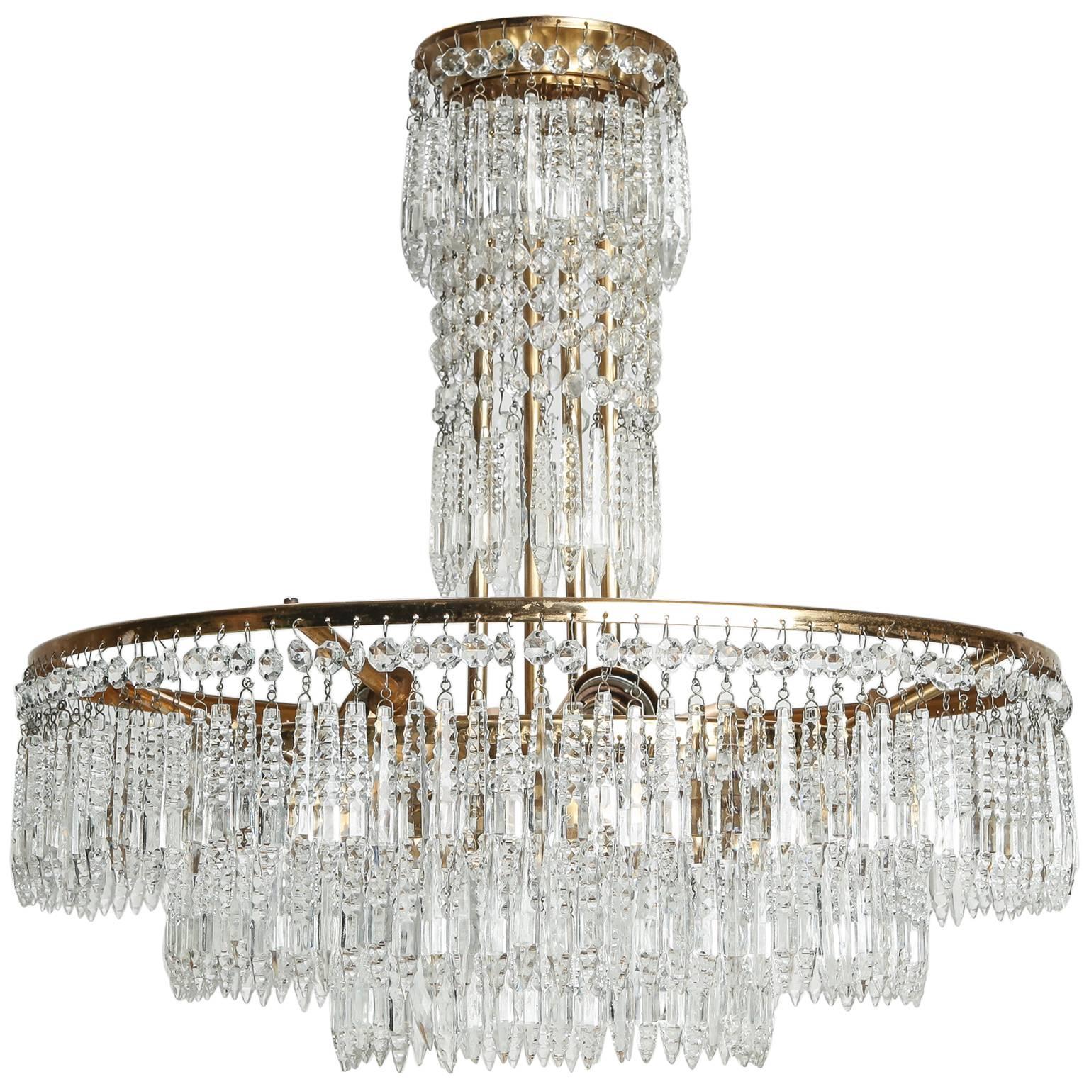 French Hand-Cut Crystal and Brass Chandelier