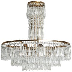 Antique French Hand-Cut Crystal and Brass Chandelier