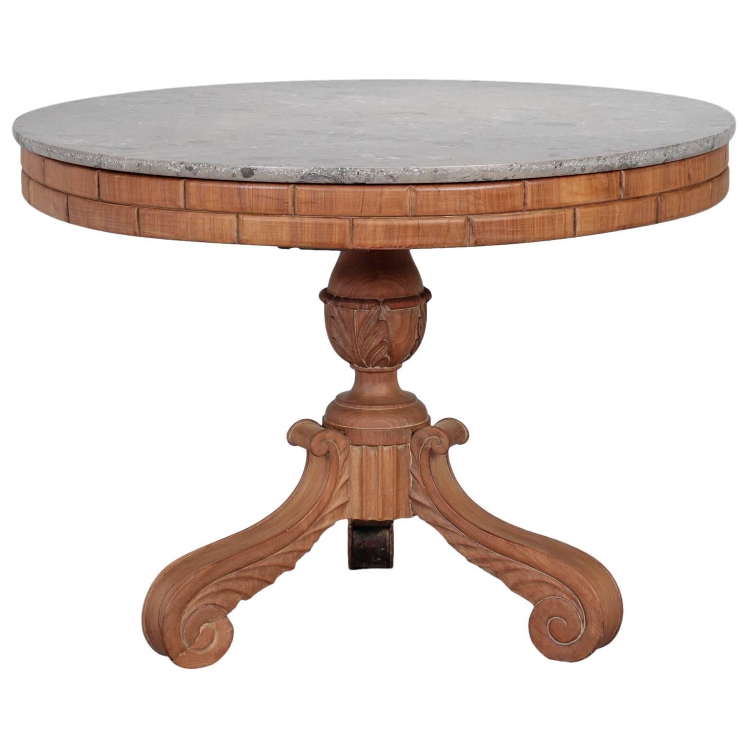 French Carved Center Table with Marble Top