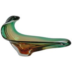 Large Mid-Century Green and Amber Murano Glass Centerpiece