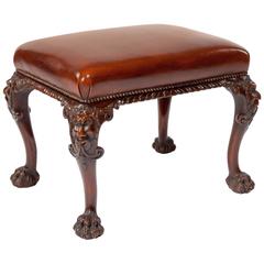 Fine Quality Antique Walnut Leather Top Stool